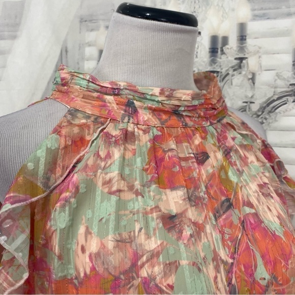 Alex Marie Plus Sz 24W Pink Teal Floral Halter Sleeveless Asymmetric Hem Easter - Picture 7 of 16